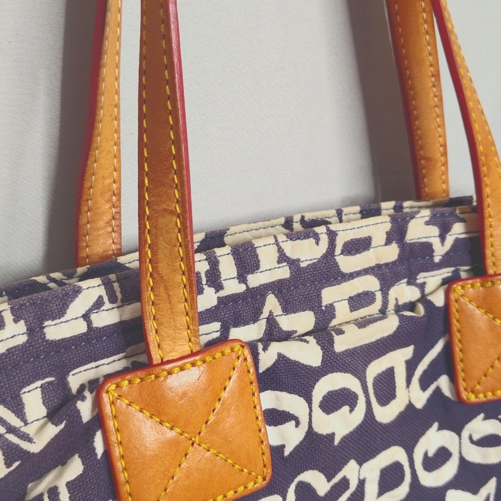 Dooney and Bourke Blue/White Graffiti Tote Leather Trim - Picture 4 of 14